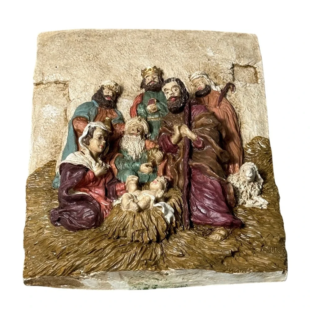 Nativity Scene Wall Plaque Vintage Baby Jesus Birth Lamb Religious Art Christmas